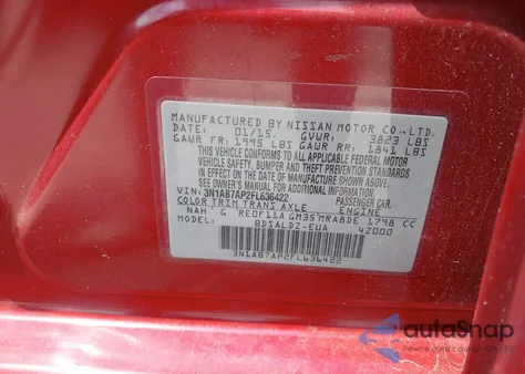 2015 Nissan Sentra Fe+ S/S/Sl/Sr/Sv z USA, uszkodzony, nr VIN 3N1AB7AP2FL636422